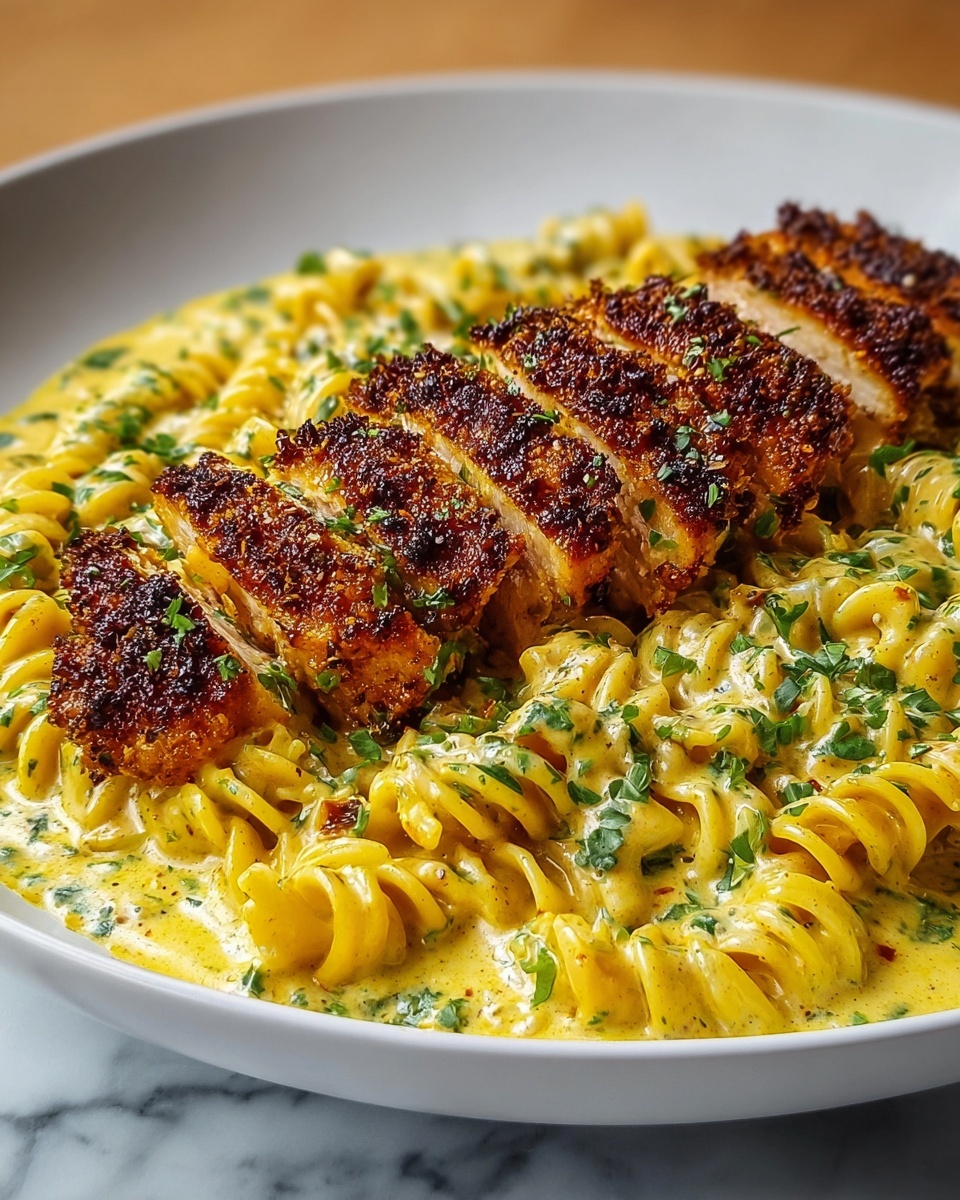 Creamy Garlic Parmesan Chicken with Cheesy Twisted Pasta Recipe - Recipe Image