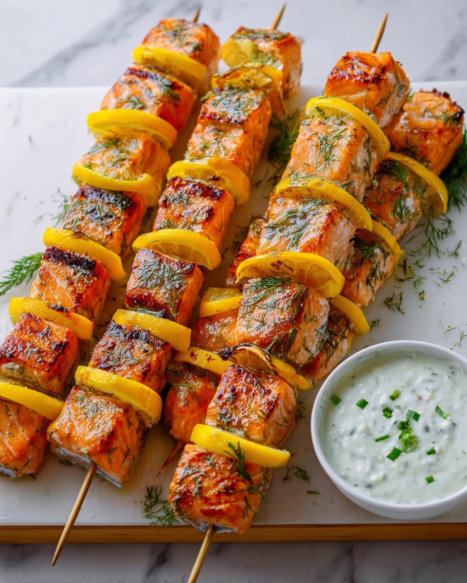 Garlic & Lemon Salmon Kabobs Recipe - Recipe Image