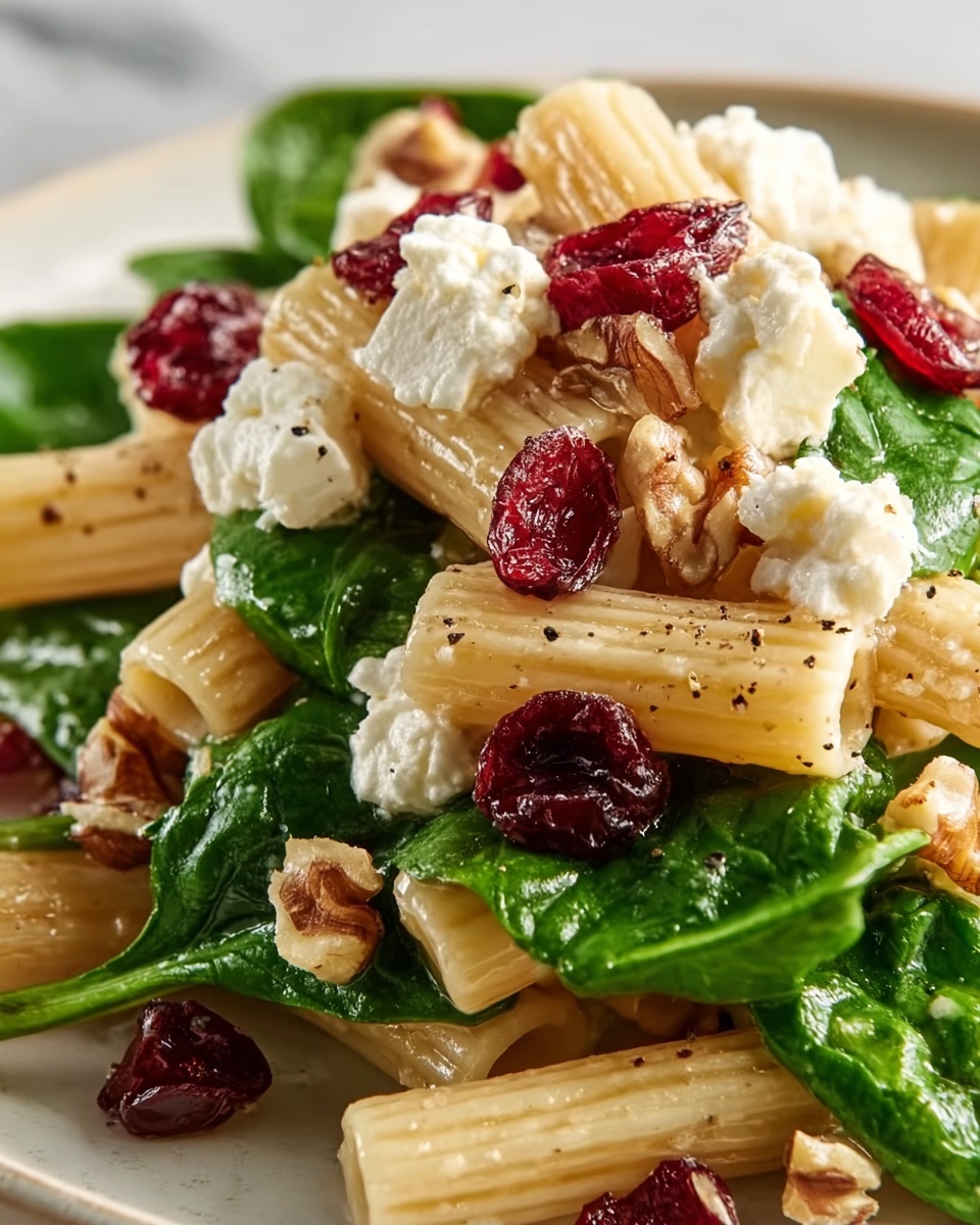 Spinach Pasta Salad with Feta and Cranberries Recipe - Recipe Image