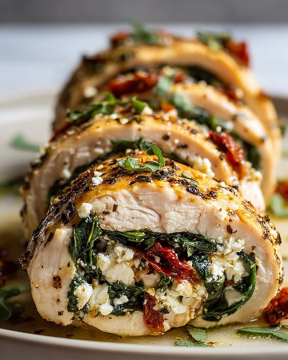 Rolled Chicken with Feta, Spinach, and Sun-Dried Tomatoes Recipe - Recipe Image