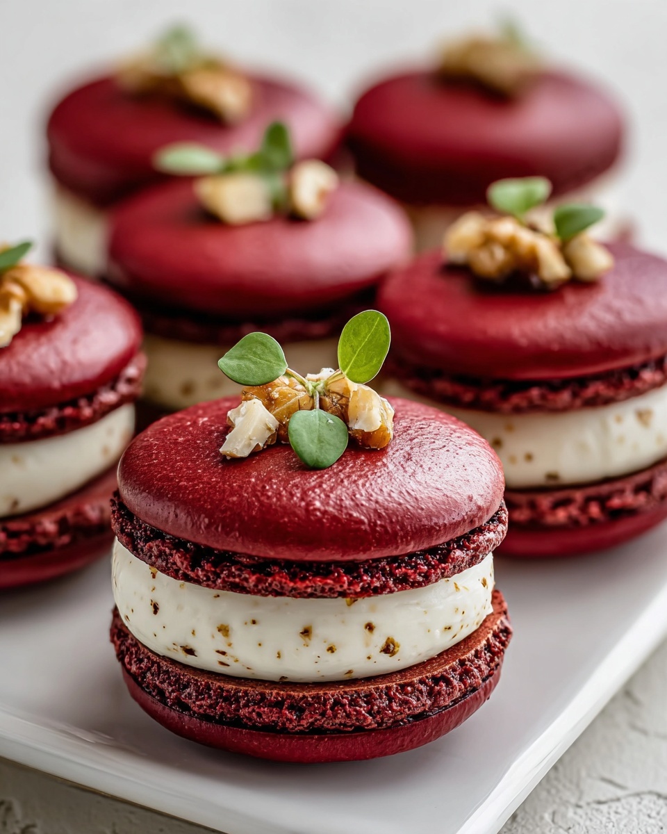 Savory Beet Macarons with Goat Cheese & Walnut Crunch Recipe - Recipe Image