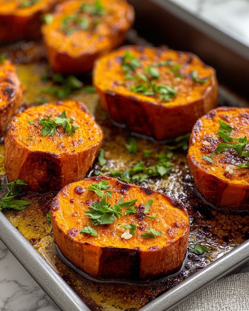 Garlic Butter Roasted Sweet Potatoes Recipe - Recipe Image