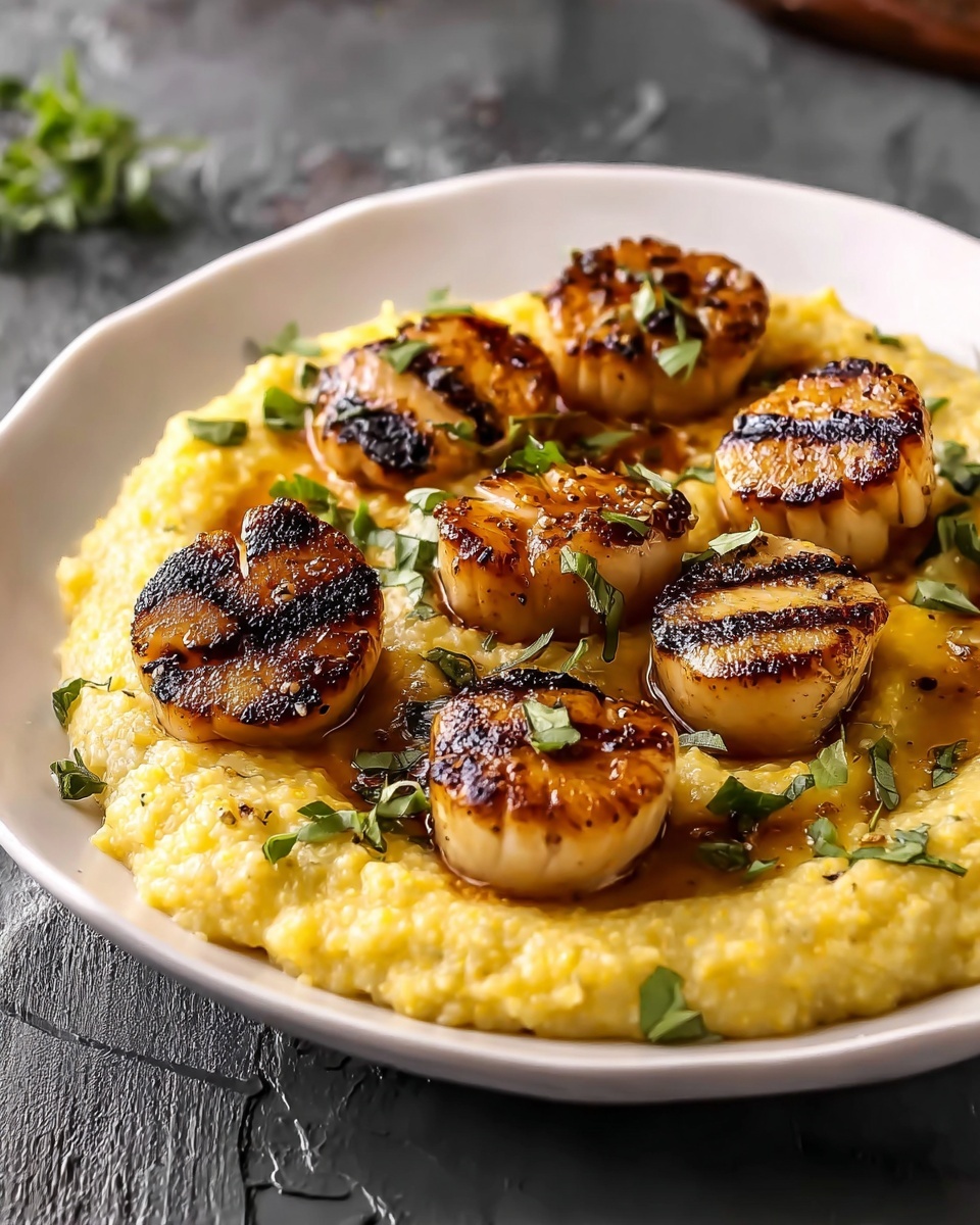 Honey Butter Blackened Scallops with Herby Polenta Recipe - Recipe Image