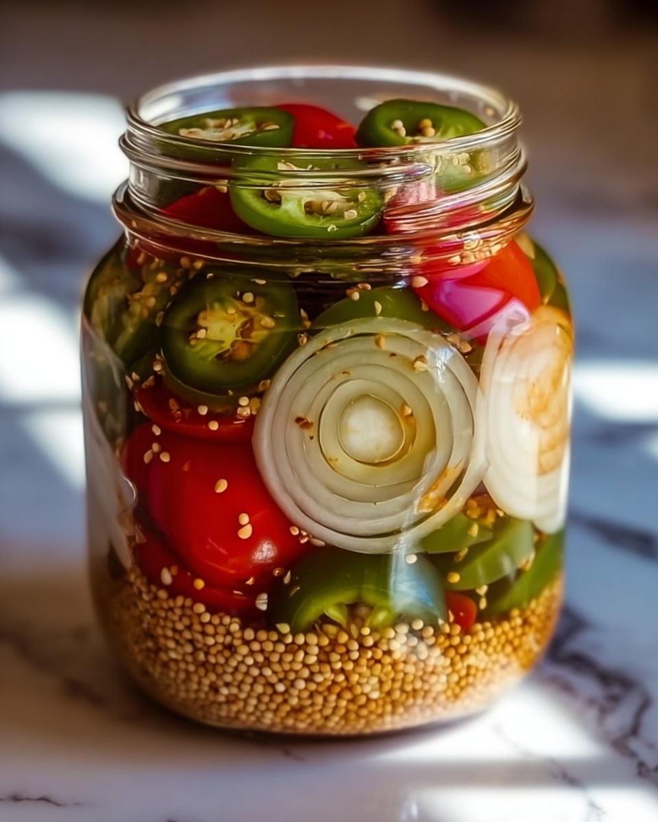 Pickled Green Tomatoes, Onions, and Peppers Recipe - Recipe Image