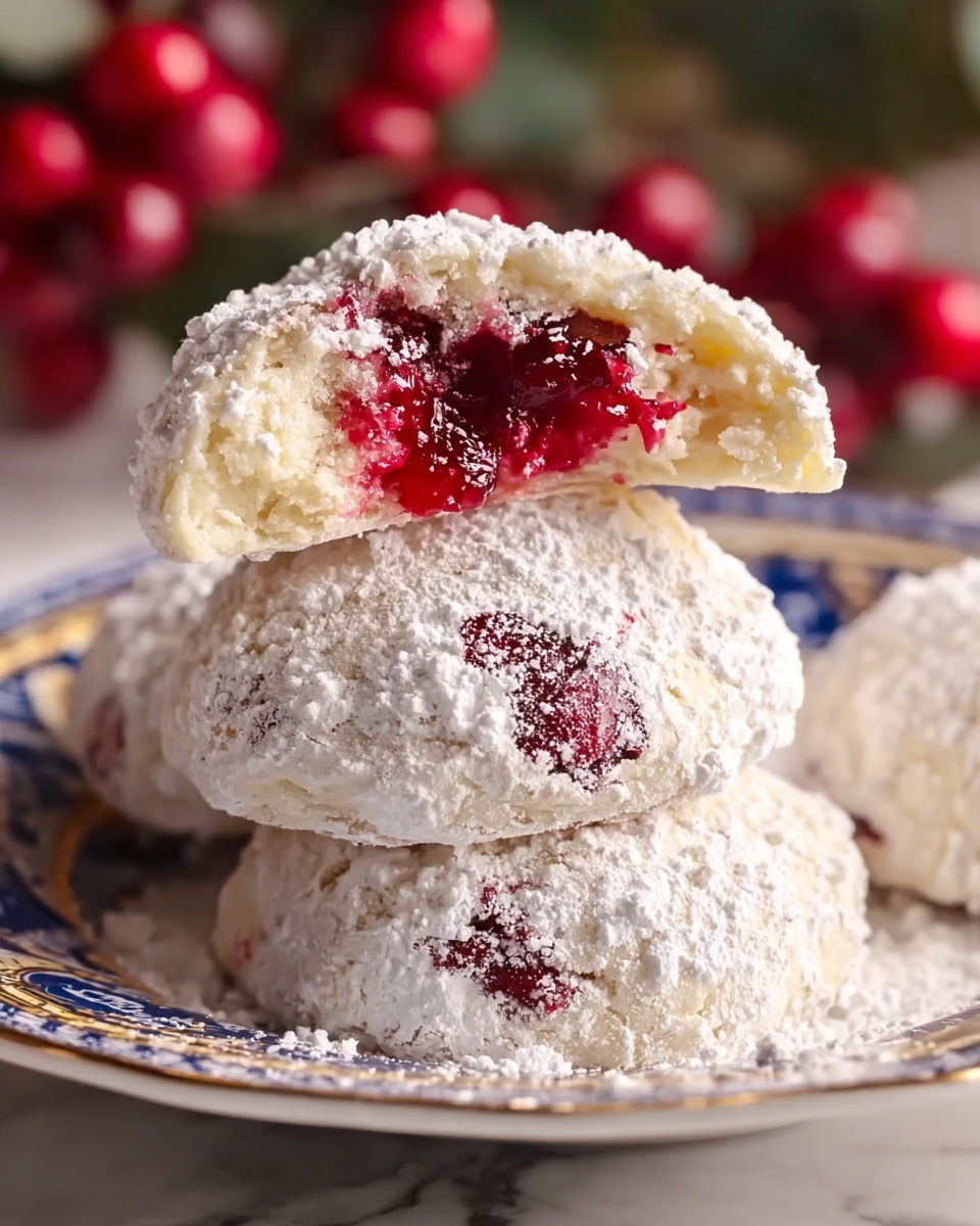 Raspberry-Filled Almond Snow Cookies Recipe - Recipe Image