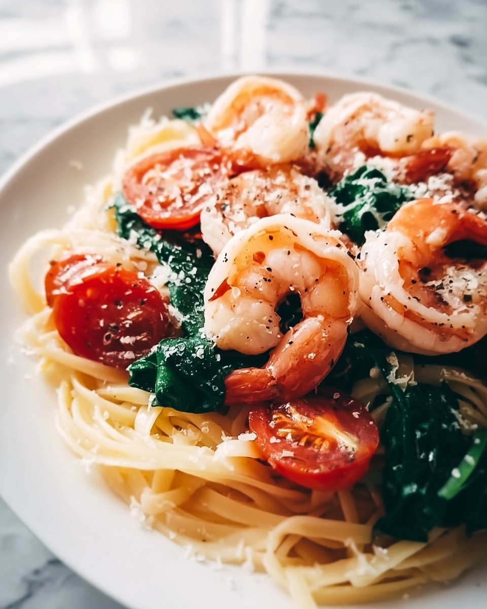 Tomato Spinach Shrimp Pasta Recipe - Recipe Image