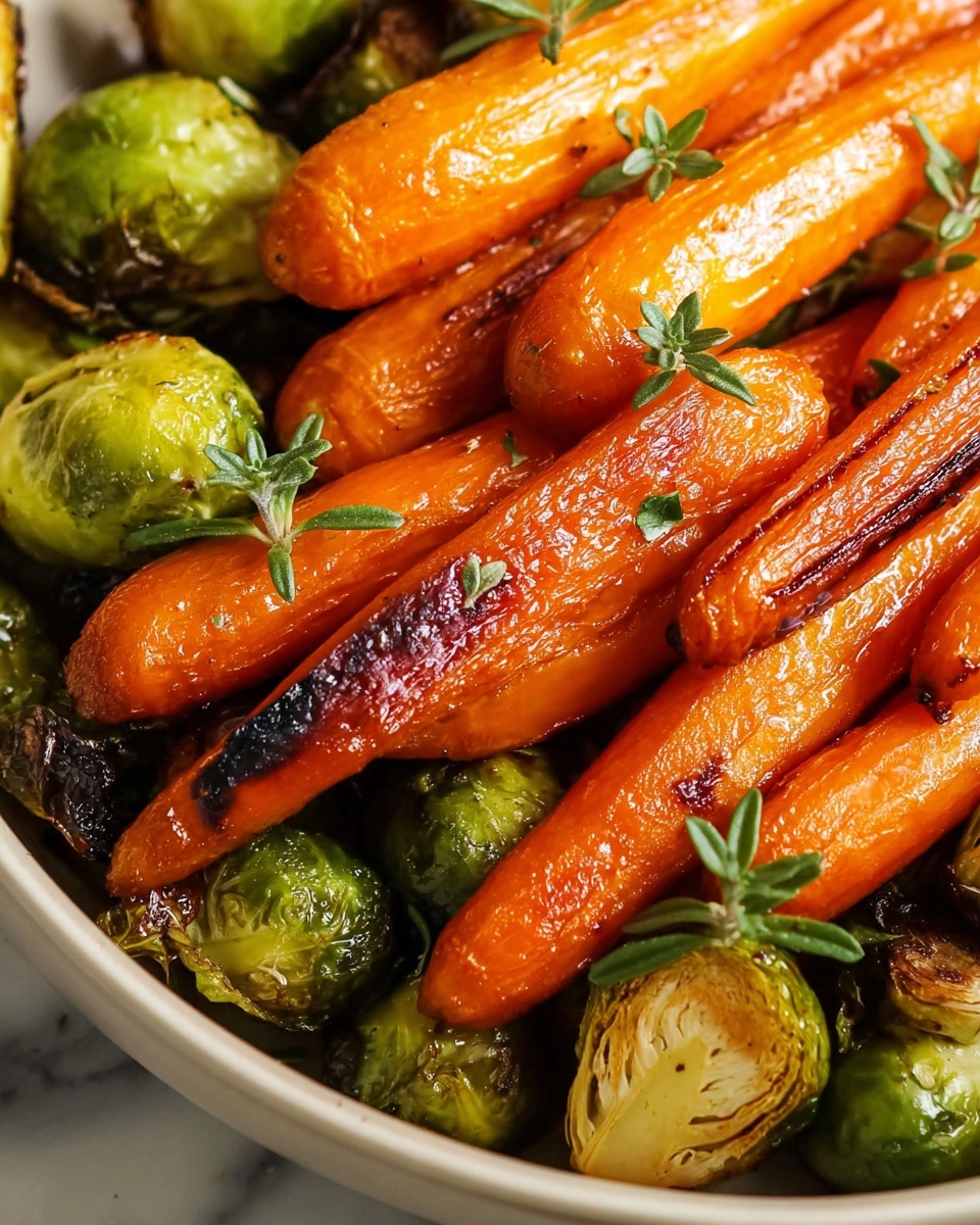 Roasted Carrots and Brussels Sprouts with Balsamic and Honey Recipe - Recipe Image