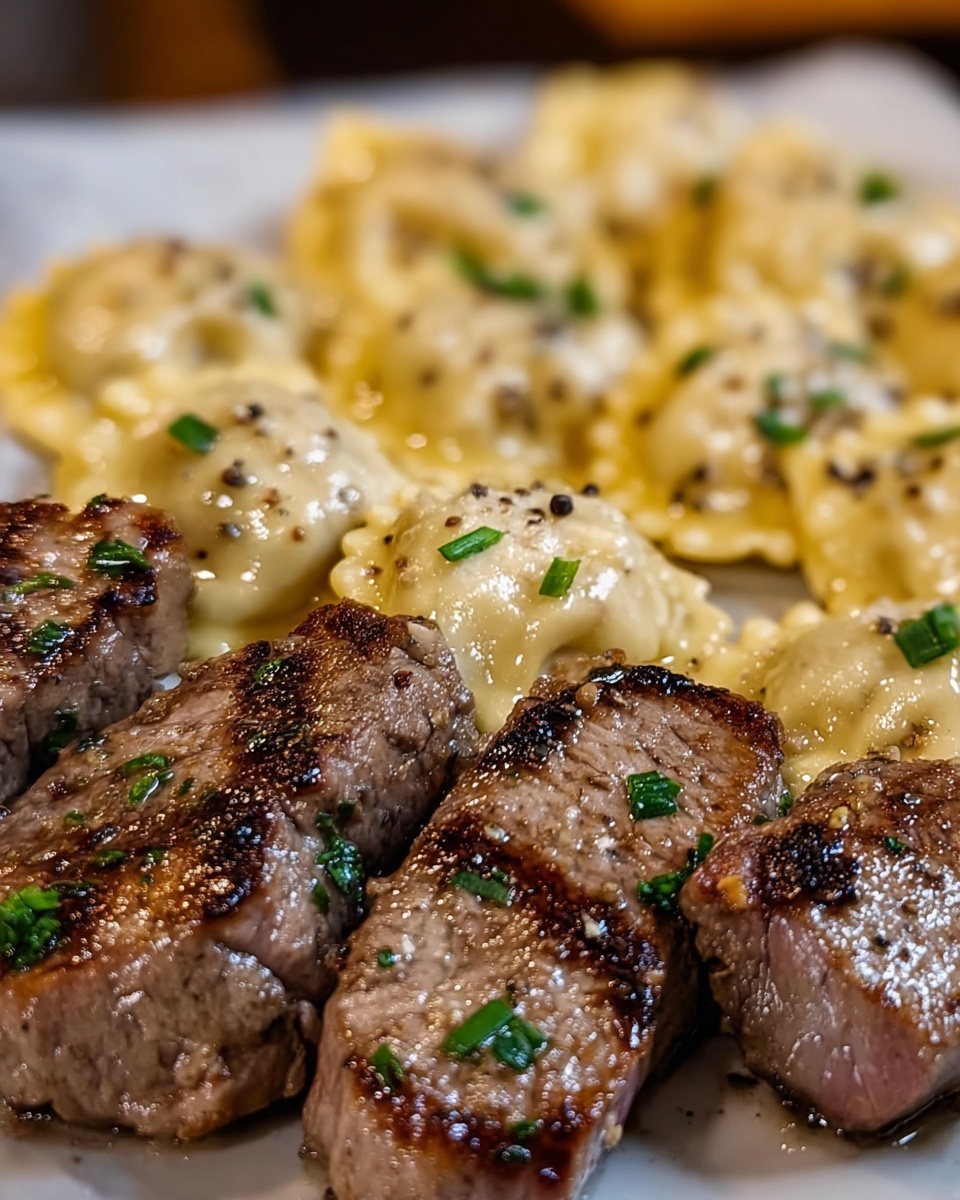 One-Skillet Garlic Butter Steak & Cheese Ravioli Recipe - Recipe Image