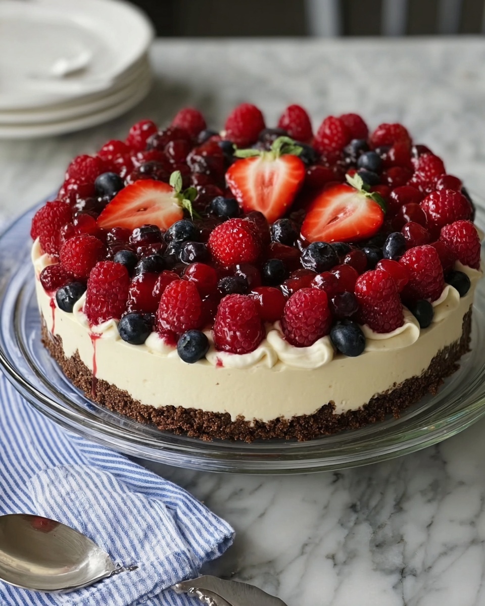 No-Bake Cheesecake Flag Cake Recipe - Recipe Image