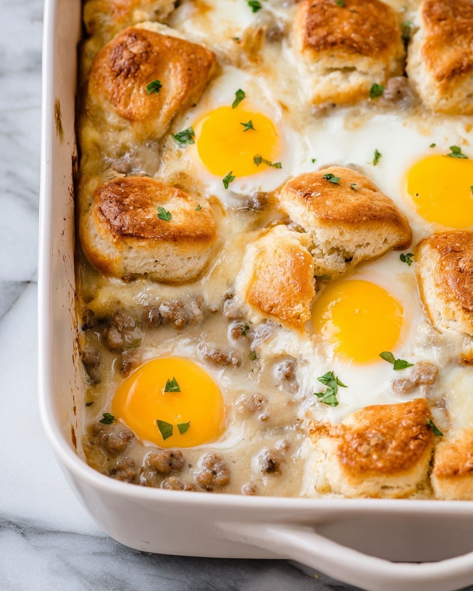 Biscuits and Gravy Breakfast Casserole Recipe - Recipe Image