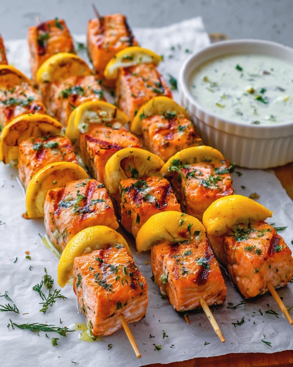 Garlic & Lemon Salmon Kabobs Recipe - Recipe Image