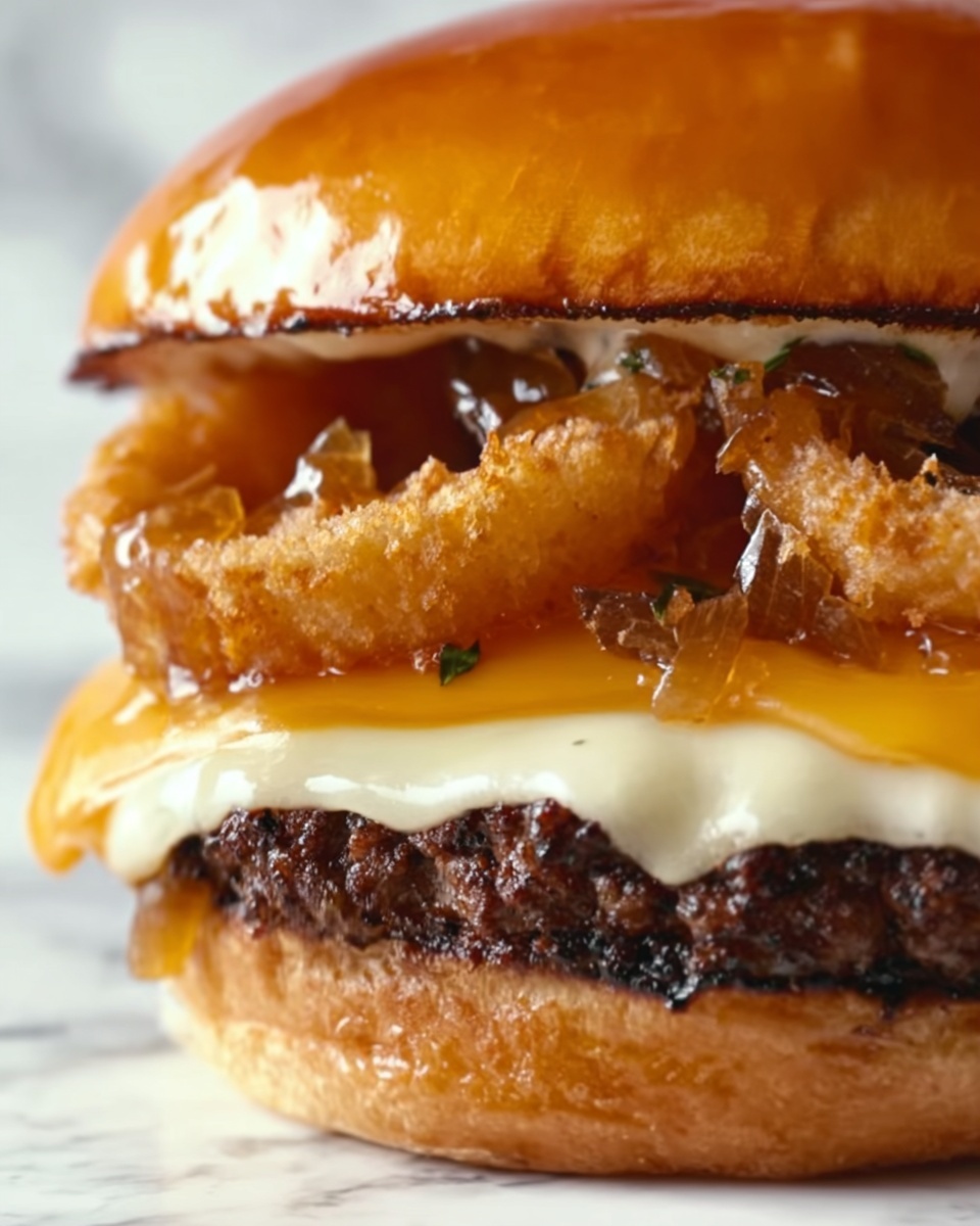 Savory Caramelized Onion and Cheese Burgers Recipe - Recipe Image