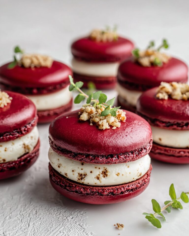 Savory Beet Macarons with Goat Cheese & Walnut Crunch Recipe