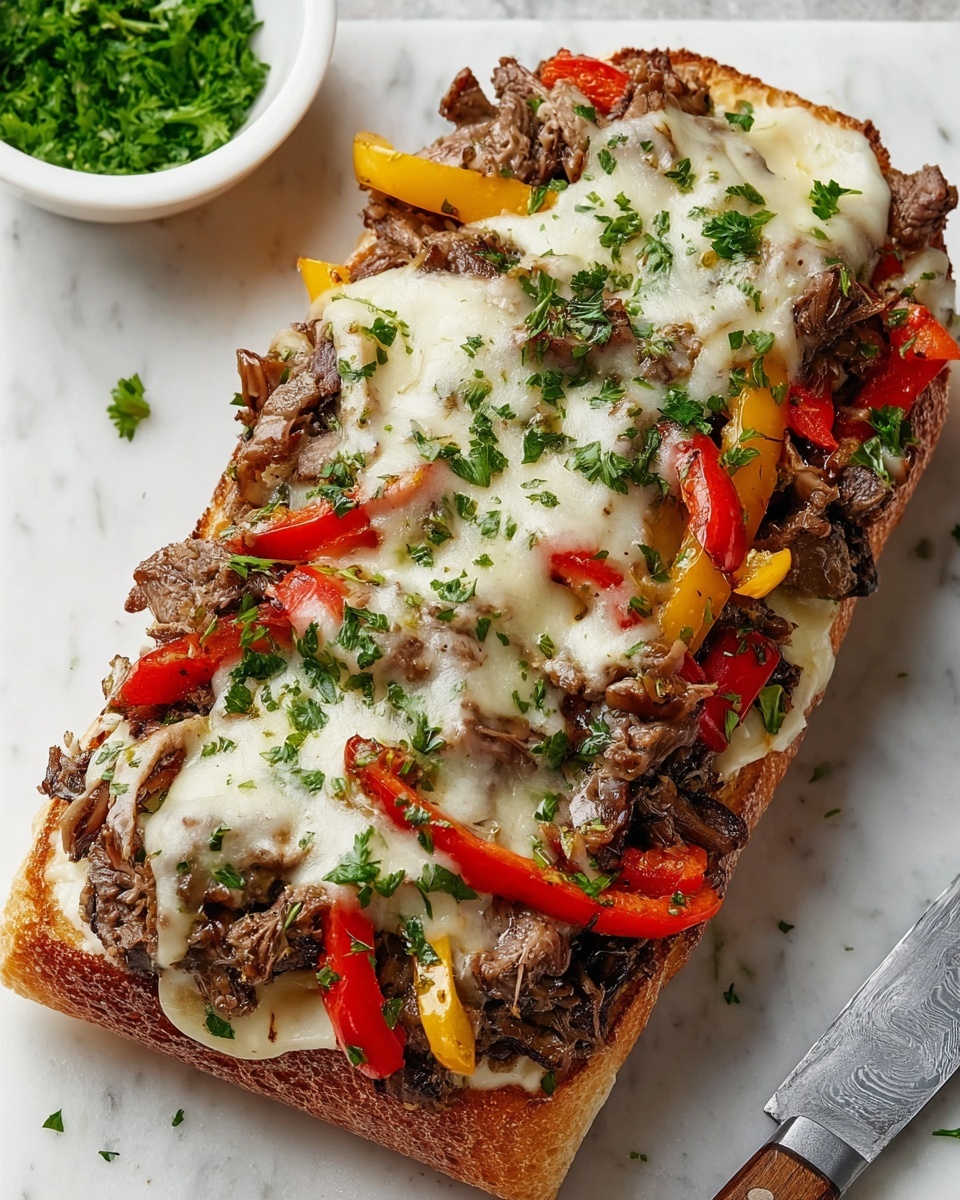 Philly Cheesesteak Cheesy Bread Recipe - Recipe Image