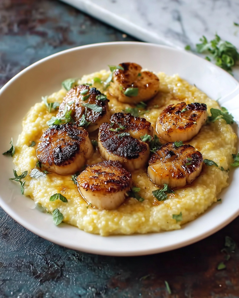 Honey Butter Blackened Scallops with Herby Polenta Recipe - Recipe Image