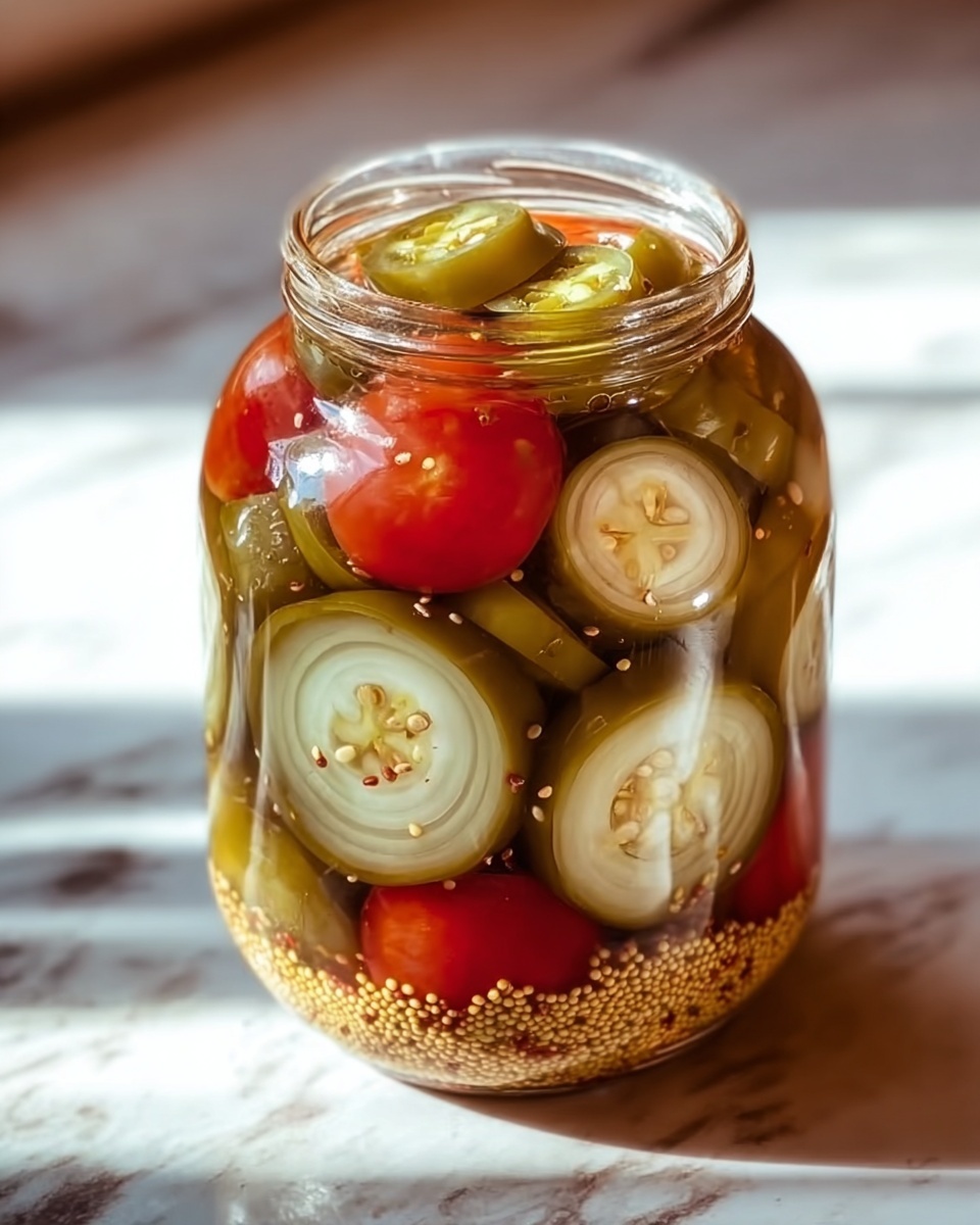Pickled Green Tomatoes, Onions, and Peppers Recipe - Recipe Image
