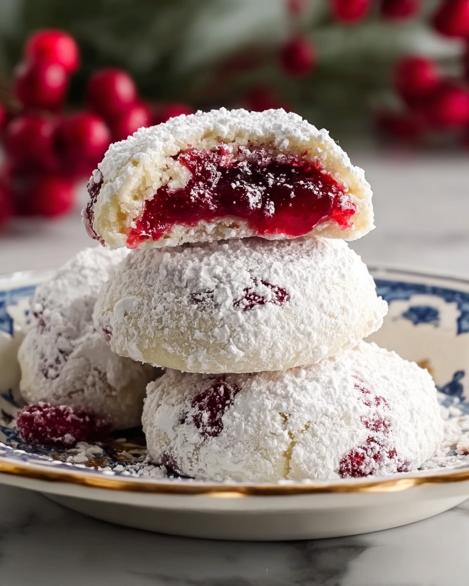 Raspberry-Filled Almond Snow Cookies Recipe - Recipe Image