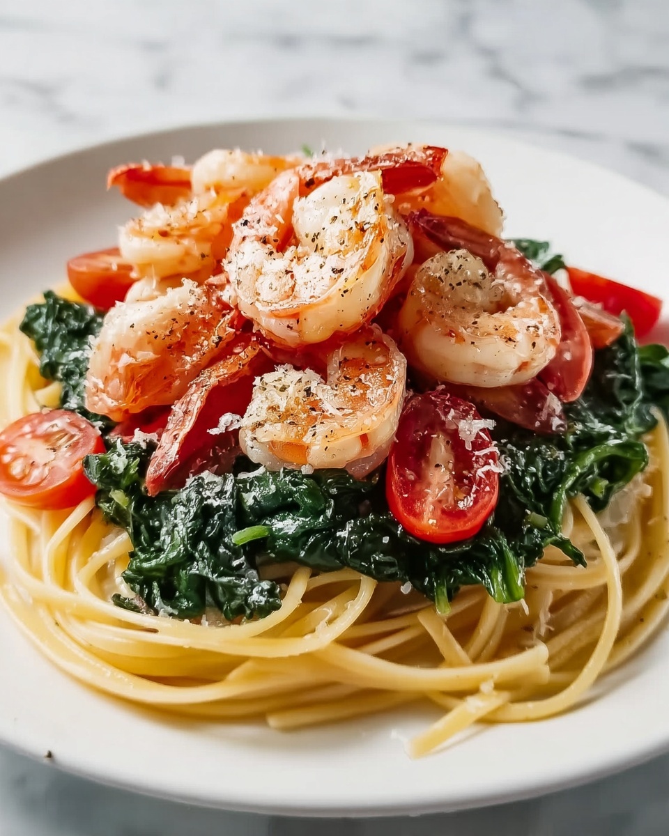 Tomato Spinach Shrimp Pasta Recipe - Recipe Image