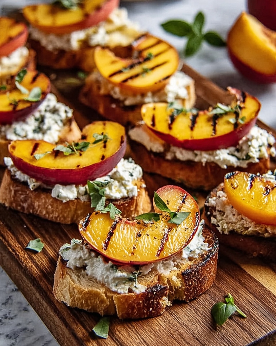 Roasted Peach Crostini with Whipped Blue Cheese Bliss Recipe - Recipe Image