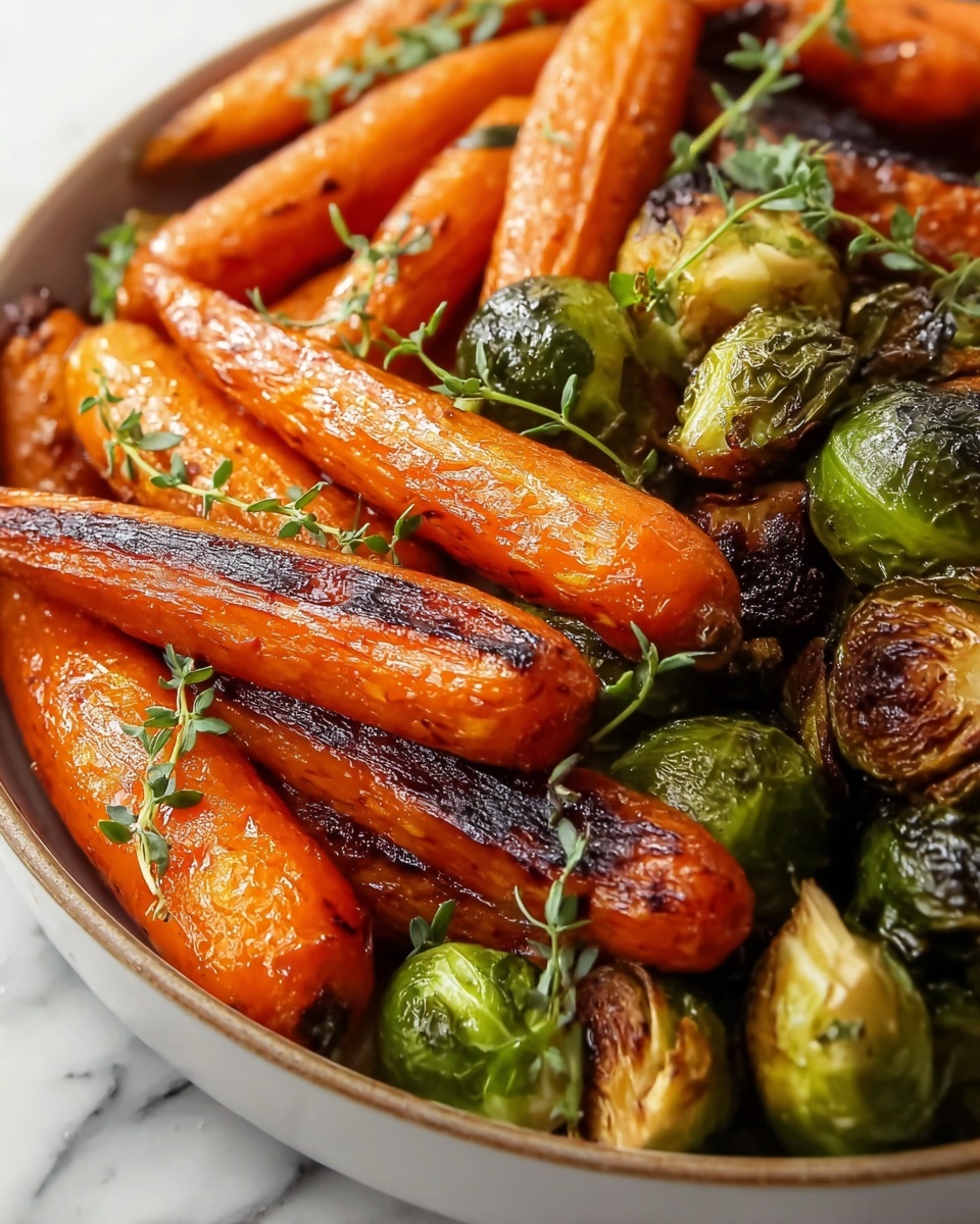 Roasted Carrots and Brussels Sprouts with Balsamic and Honey Recipe - Recipe Image