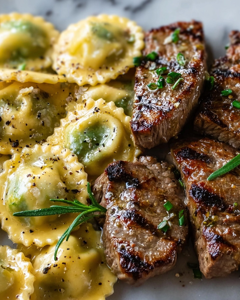 One-Skillet Garlic Butter Steak & Cheese Ravioli Recipe - Recipe Image