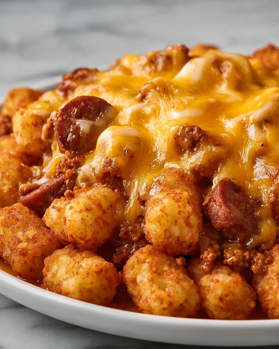 Cheesy Hot Dog Tater Tot Casserole Recipe - Recipe Image