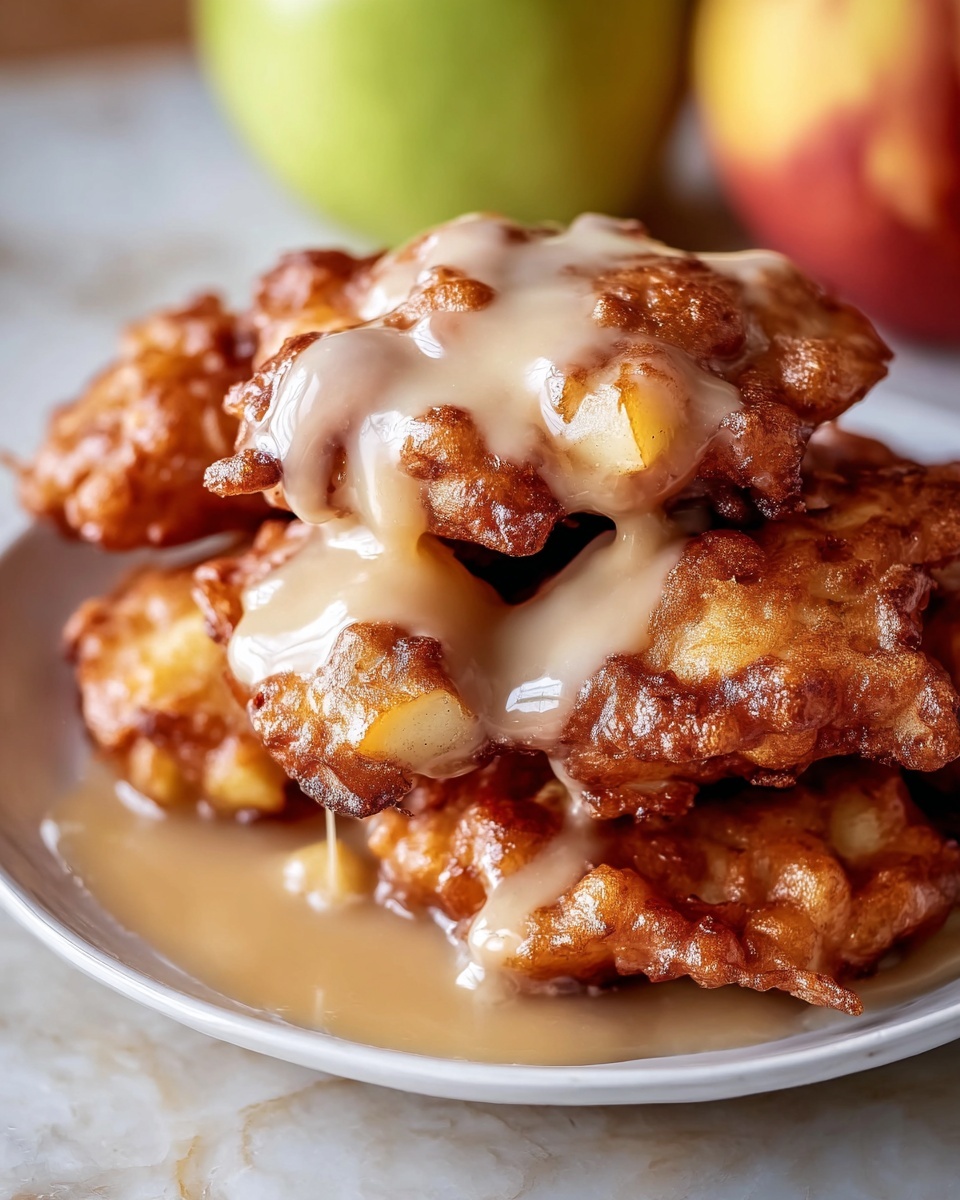 Soft Cinnamon Apple Fritters with Vanilla Glaze Recipe - Recipe Image